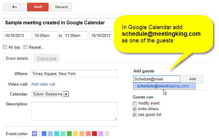 Create a meeting directly from Outlook iCal Google Calendar