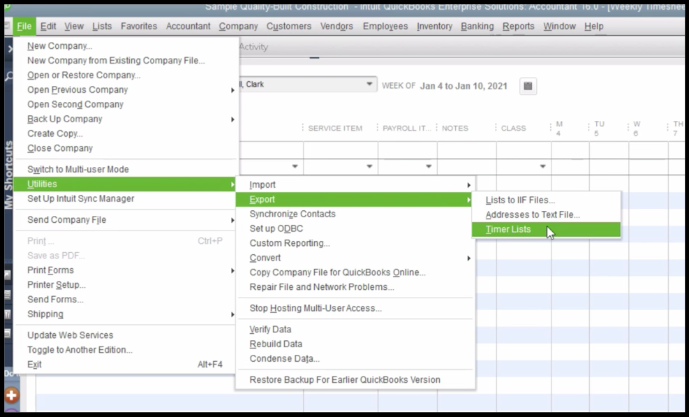 Creating Your QuickBooks Timer Lists File - Telephone Timesheets User