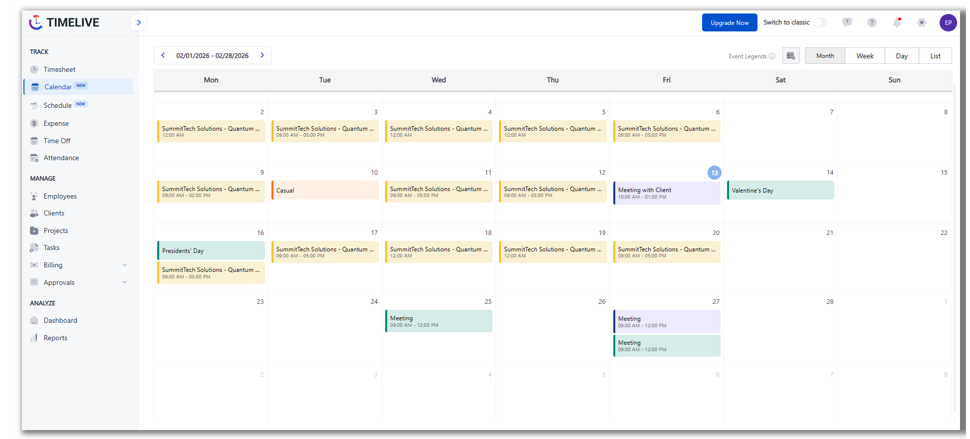 Calendar - TimeLive Help - 1