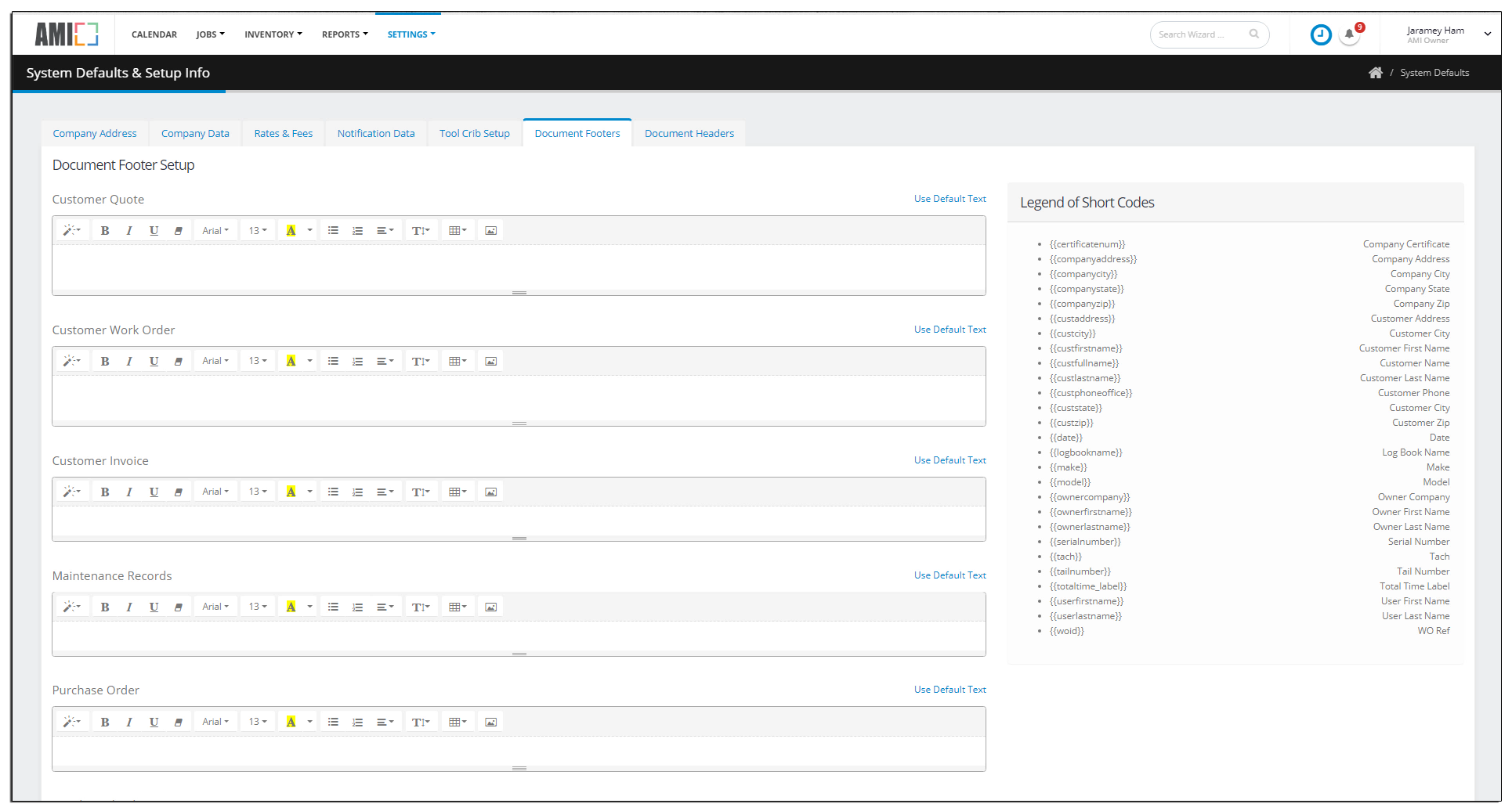 Document Footers - Aircraft Maintenance & Inventory System - Current