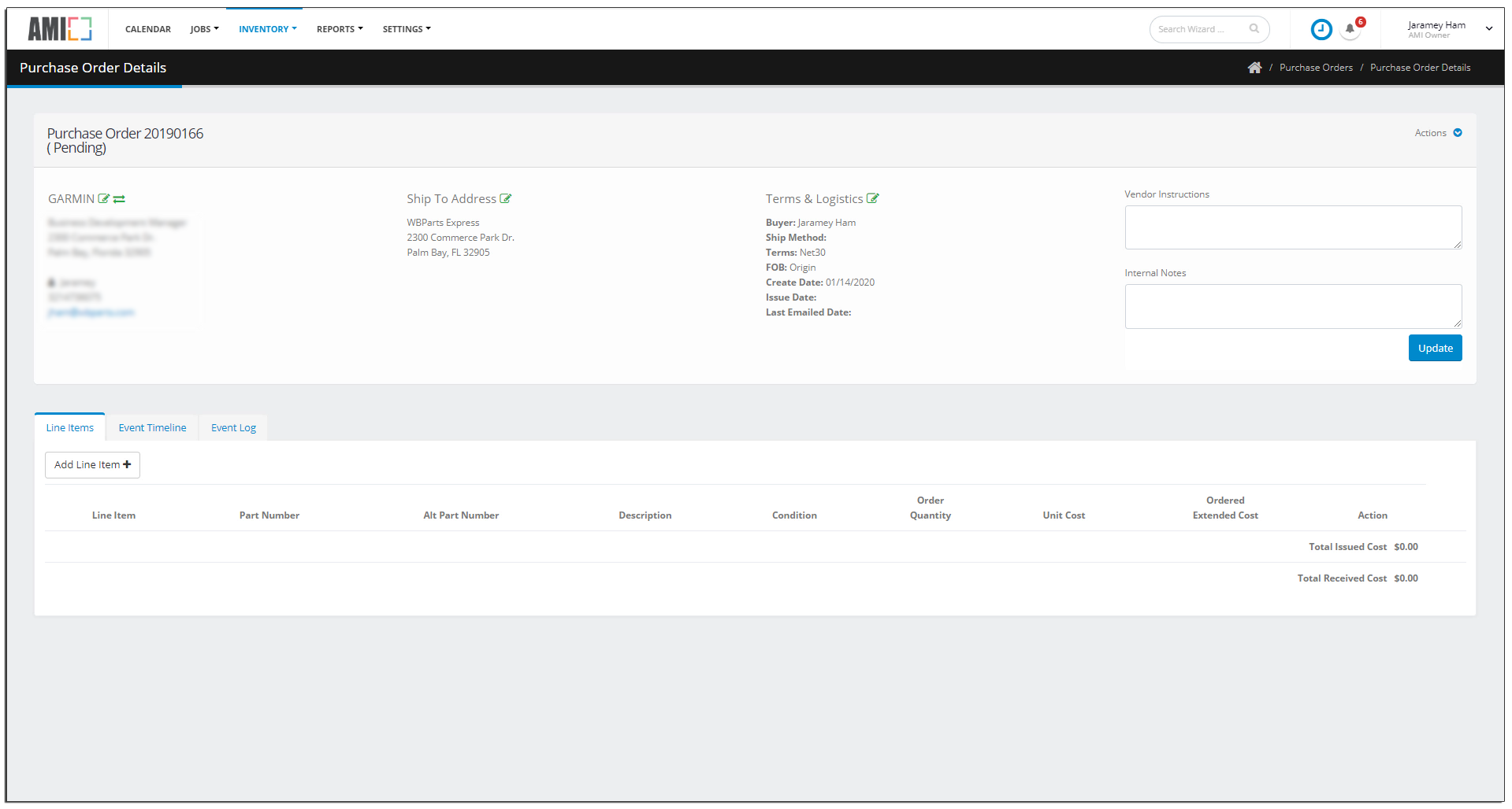 Purchase Order Details Page Aircraft Maintenance Inventory System Current