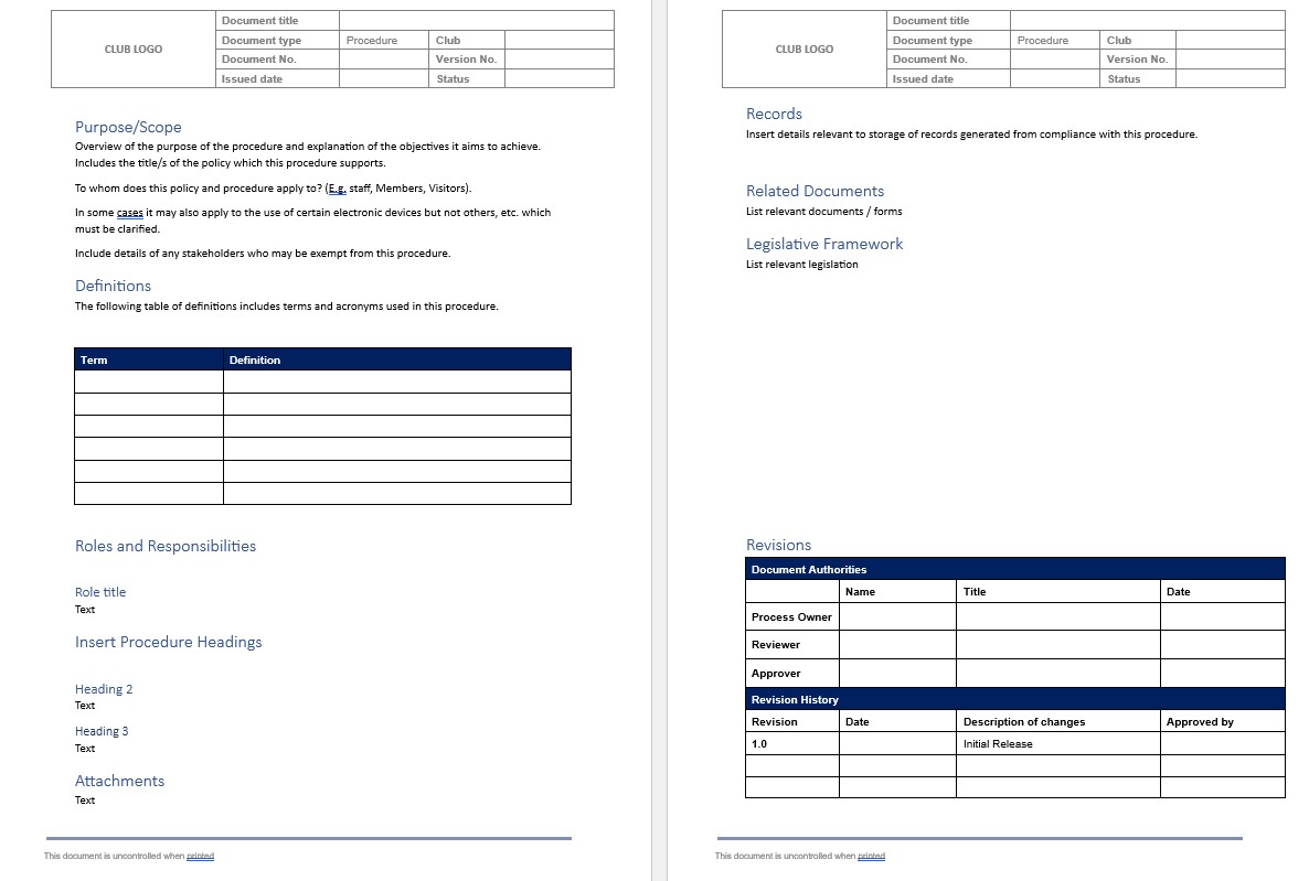 Procedures Template - SLSQ Administration Operations Manual - 1