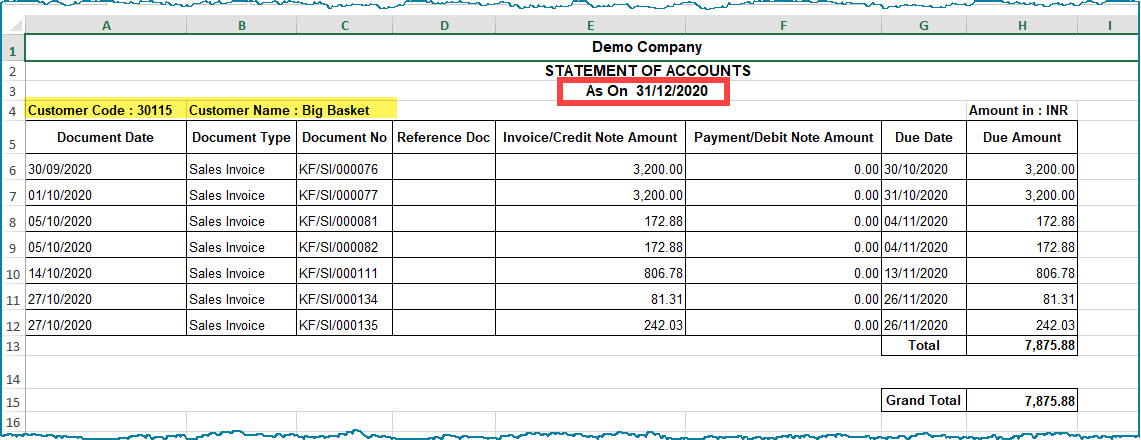 Customer Statement-Excel - Crest ERP User Manual - 1.0