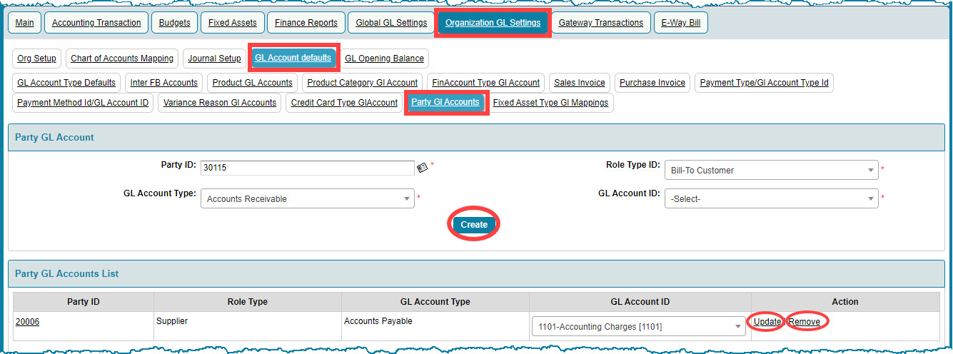 Party GL Account Defaults - Crest ERP User Manual - 1.0