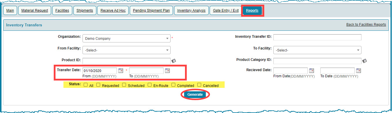 Inventory Transfers Report - Crest ERP User Manual - 1.0