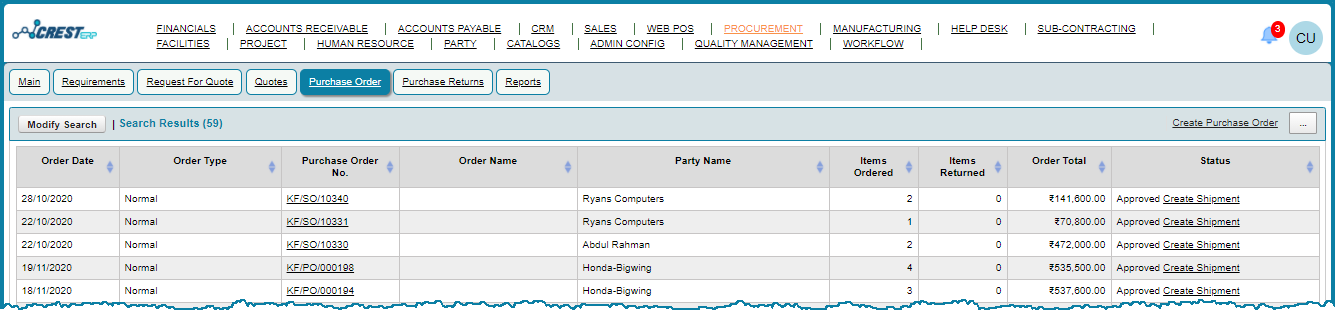 PROCUREMENT/PURCHASING - Crest ERP User Manual - 1.0