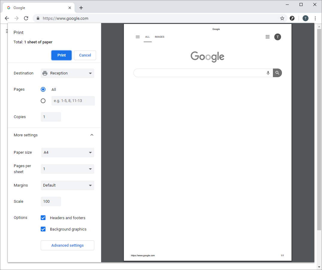 Bliv oppe ret Globus How to print from Chrome - Printix User Manual - 1