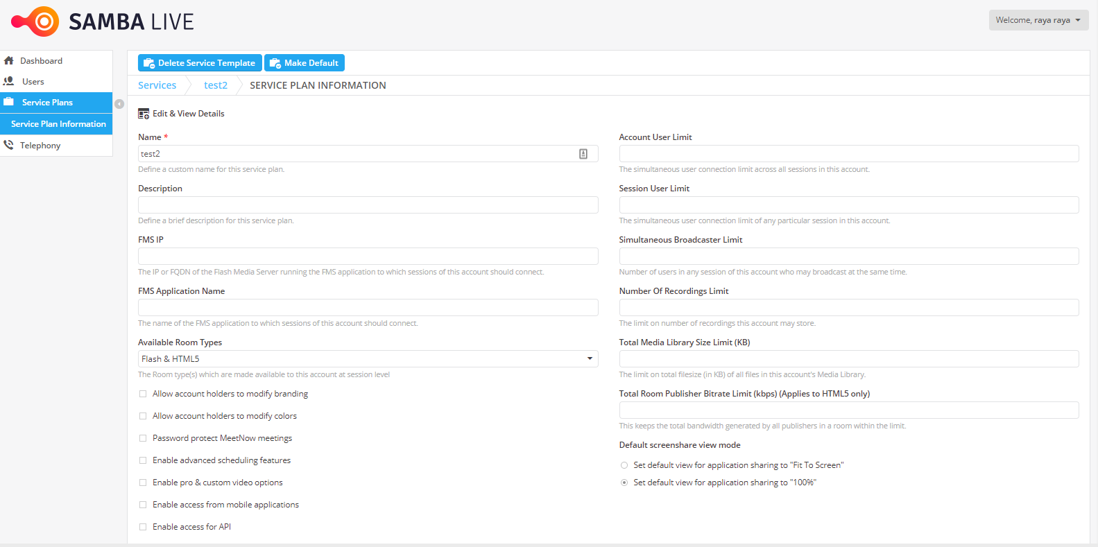 View And Edit Existing Service Plan Templates Samba Live 1