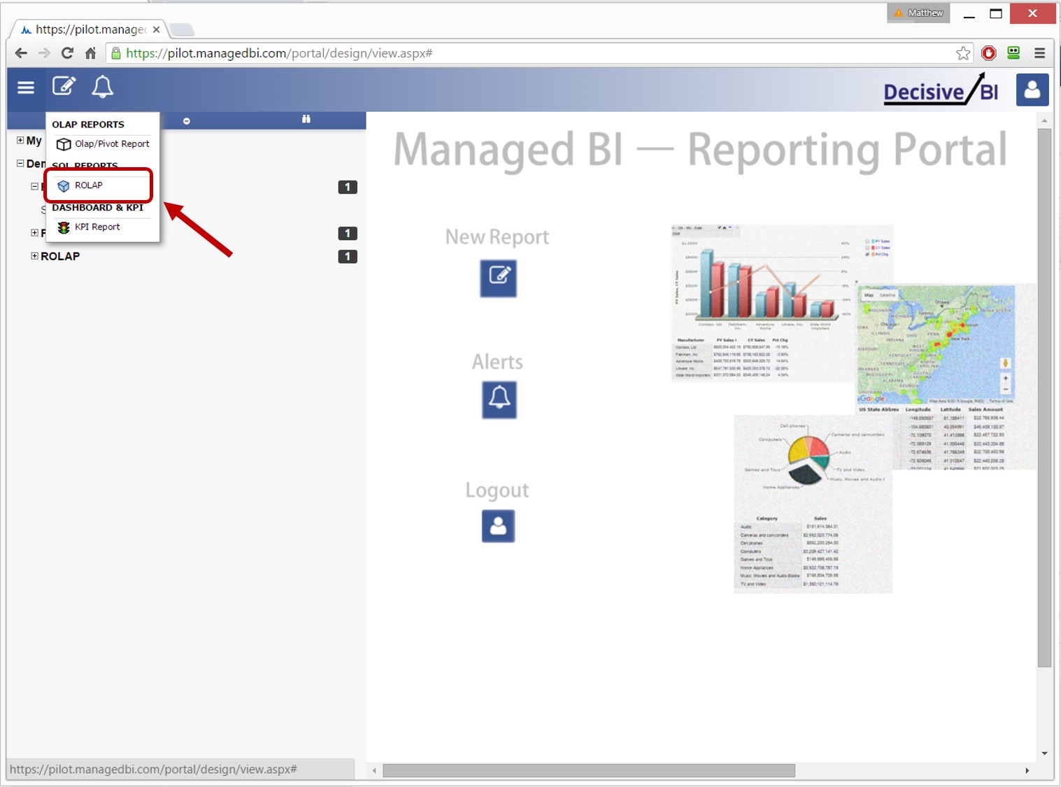 pivot x table axis (Relational BI new OLAP) Creating report Managed a