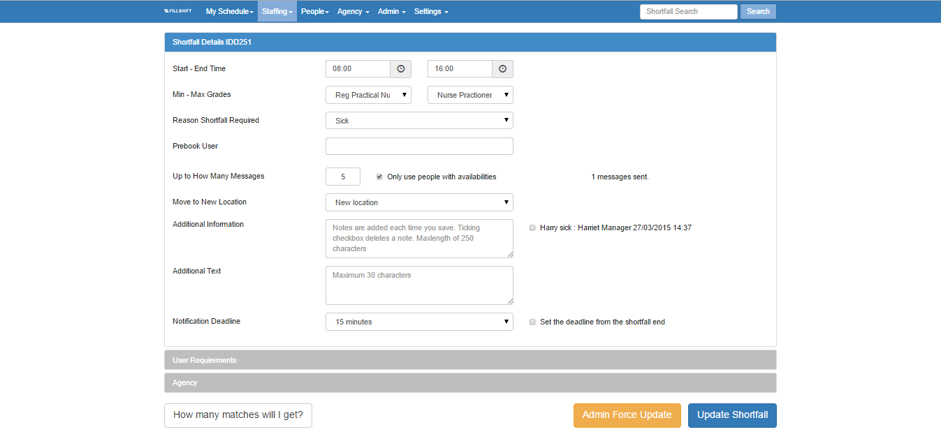 View and Edit Unfilled Shortfall - ShiftMatch Canada Manager Guide - 1